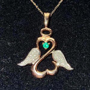 Open Hearts Family Birthstone and Diamond 10K Rose Gold Angel Pendant